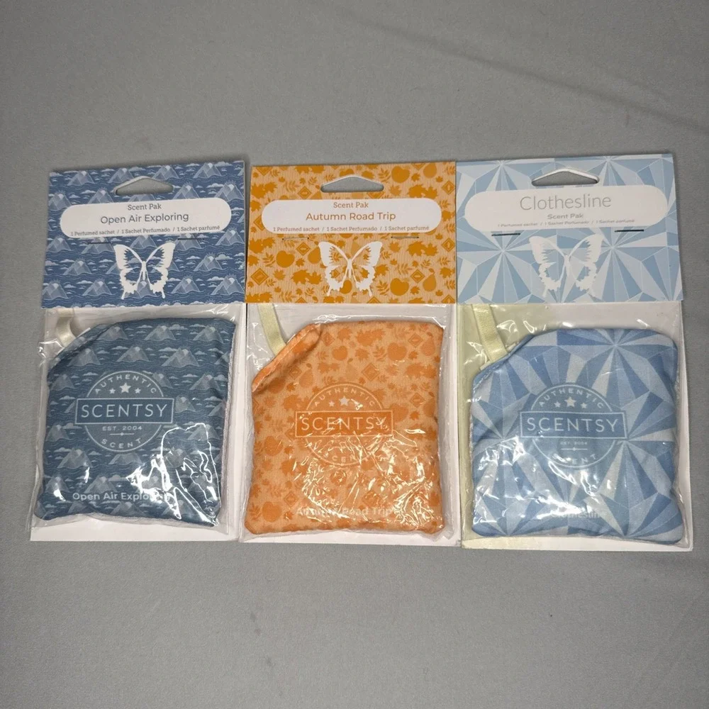 Scentsy Scent Pak Lot of 3 Scent Paks NEW Open Air Clothesline Autumn Road Trip